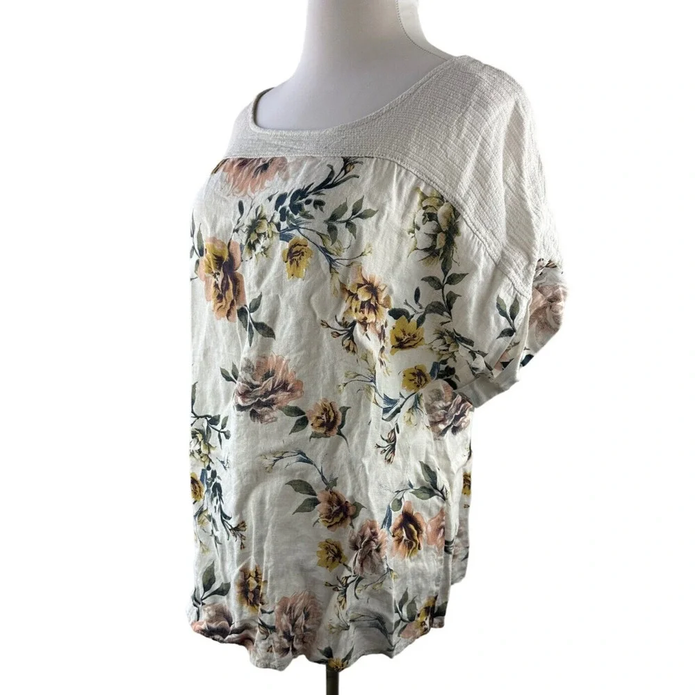 ✨2/$20 Lungo L'arno Cap Sleeve Linen Top Italy Lagonlook Floral Plus Size 1X - Picture 3 of 7